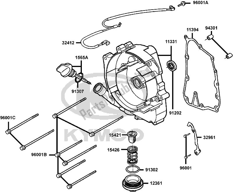 Todas las partes para E04 - Right Crankcase Cover de Kymco BA 30 AA AU -People 150 30150 2005